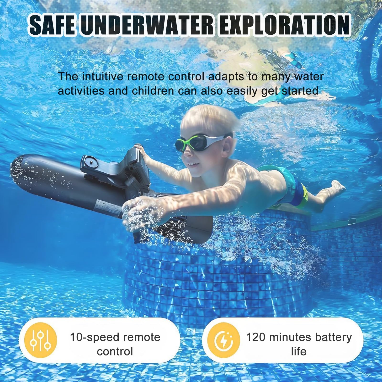 Patinete Submarino Portátil 2026 - Propulsor Submarino Eléctrico para Buceo, Motor Sin Escobillas De 500 W con Control Remoto, Velocidad De 3 A 7 Km para Paddle Surf Y Snorkel 10000mAh