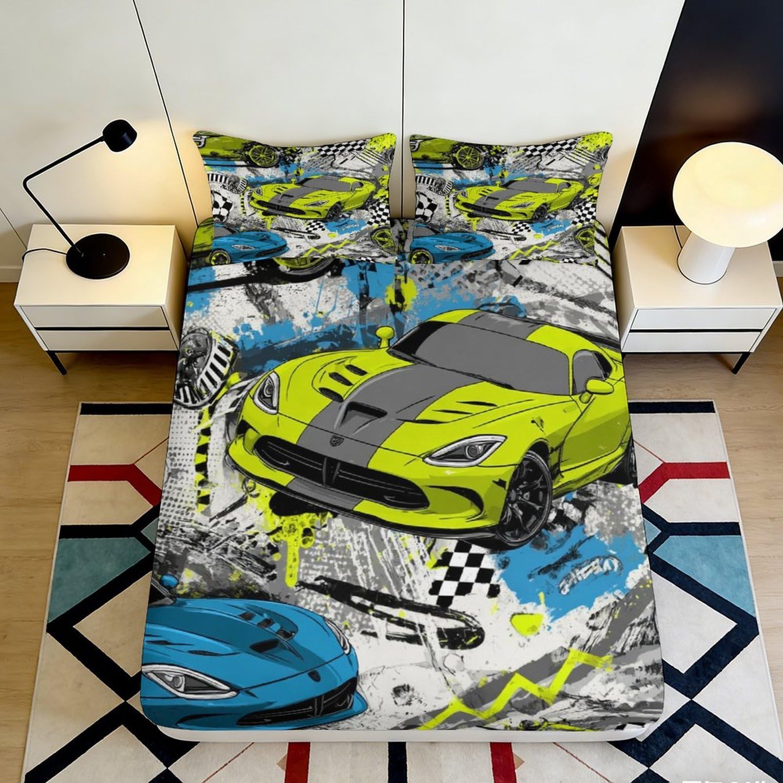 Uxinyoume Style-6 3D Printed Racing Car Fitted Sheet Microfiber Soft Breathable Sports Track Bed Cover For Bedroom Guest Room Decor 90X200x25cm