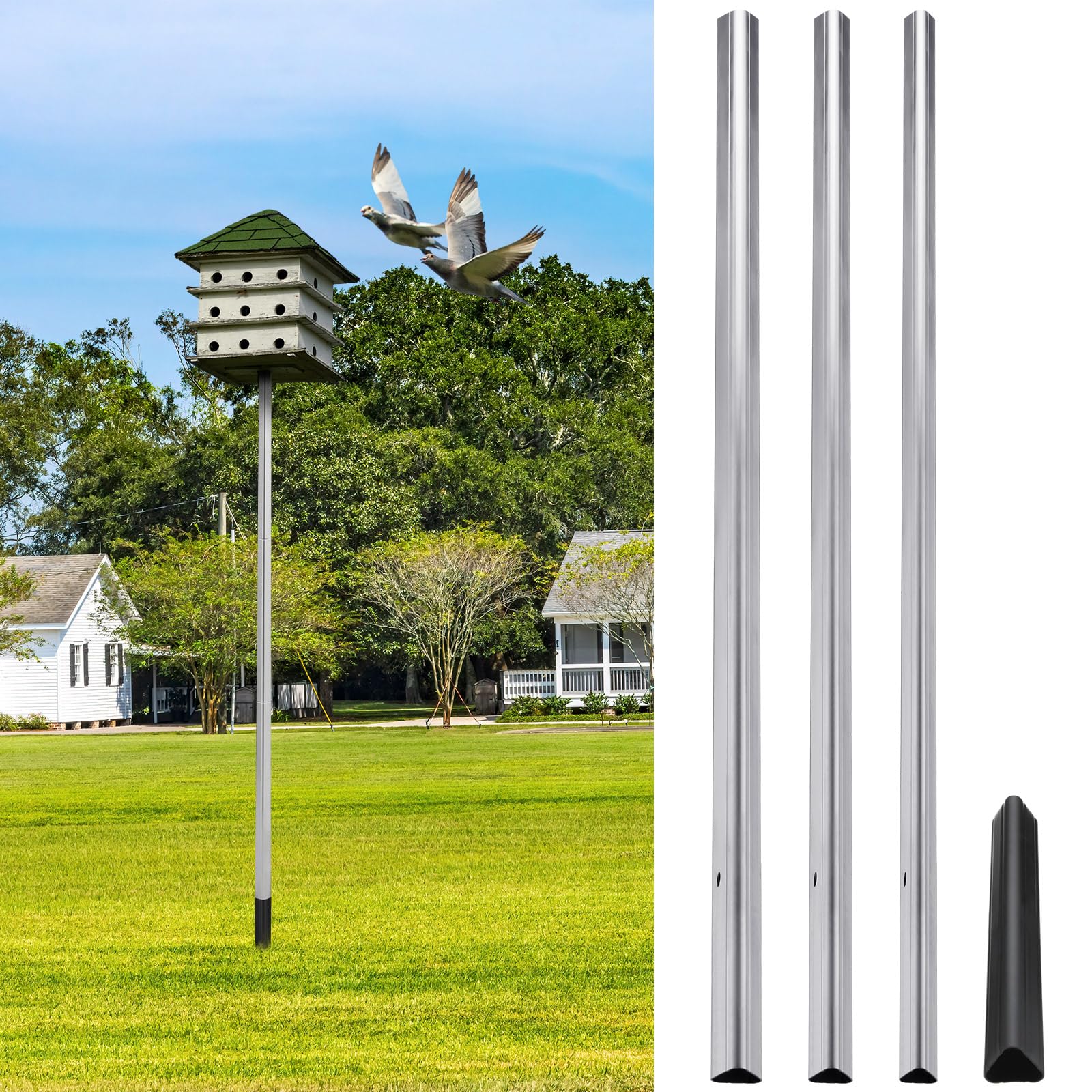 tandefio 12 ft telescoping purple martin house pole with ground socket heavy duty 3-section telescoping pole purple martin bird house heavy duty accessories (1 pcs)