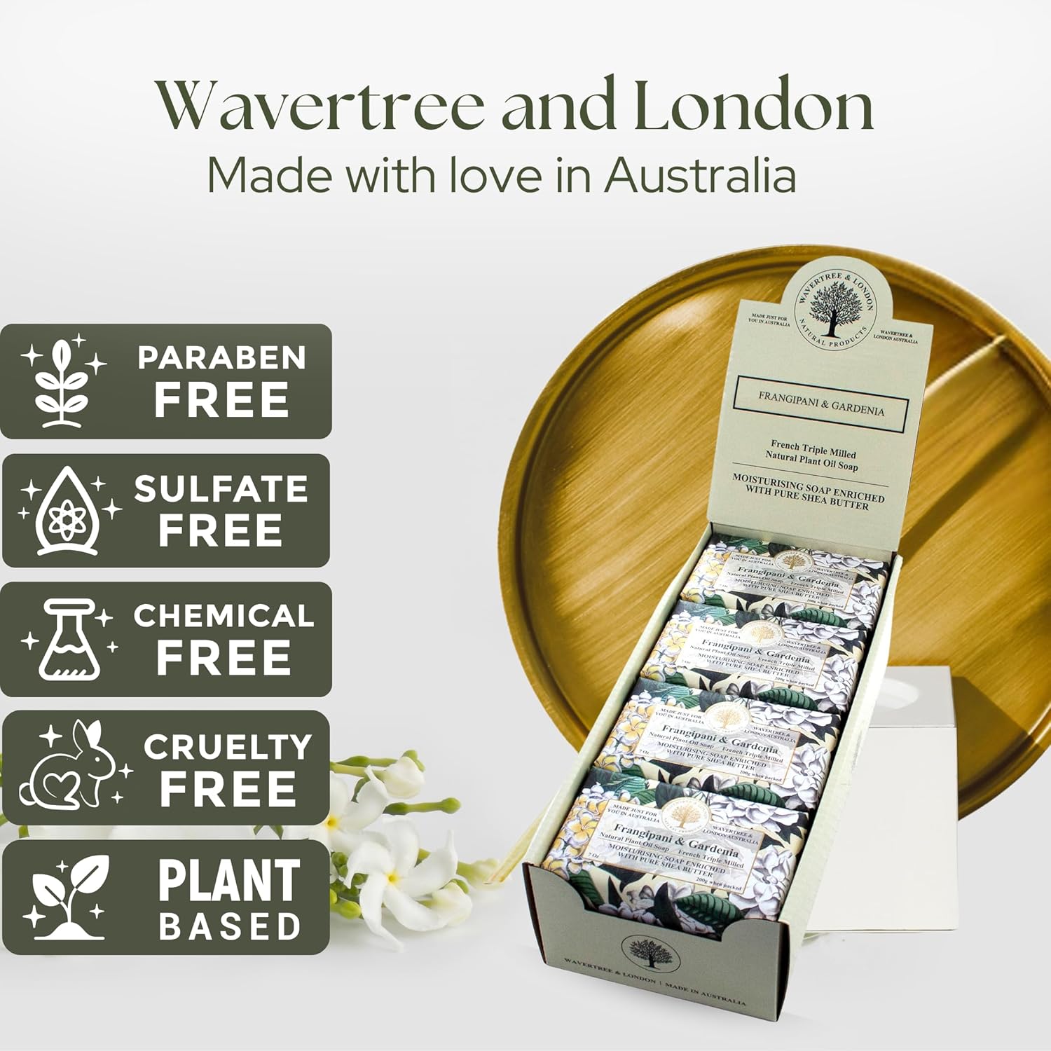 Wavertree & London Frangipani and Gardenia Scented Natural Soap (8 Bars), 7oz Moisturizing French Triple Milled Soap Bars enriched with shea butter - Pure Plant Oil Bath & Body Bars for All Skin Types - Image 2