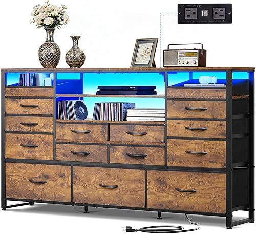 Miniatura 40 de Soporte de TV negro para TV de 45, 50, 55 pulgadas, mesa consola multimedia de TV con luces LED y estación de carga, centro de entretenimiento con 9