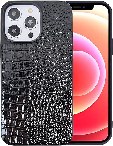 Funda para iPhone 14 Pro Max para mujer, funda de piel sintética de cocodrilo, moda clásica para iPhone14 Pro Max 2022 de 6.7 pulgadas, color negro
