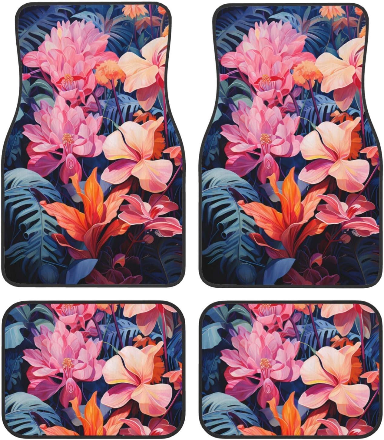 Colorful Tropical Plant Leaves Patterned car mats 4-piece set | For cars/SUVs/trucks | Firm fit without displacement