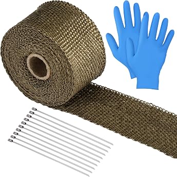 LIHAO Heat Protection Tape for Exhaust 5 m with Cable Ties for Manifold Thermal Tape with 10 Stainless Steel Manifold Tape Gloves for Exhaust Pants Exhaust