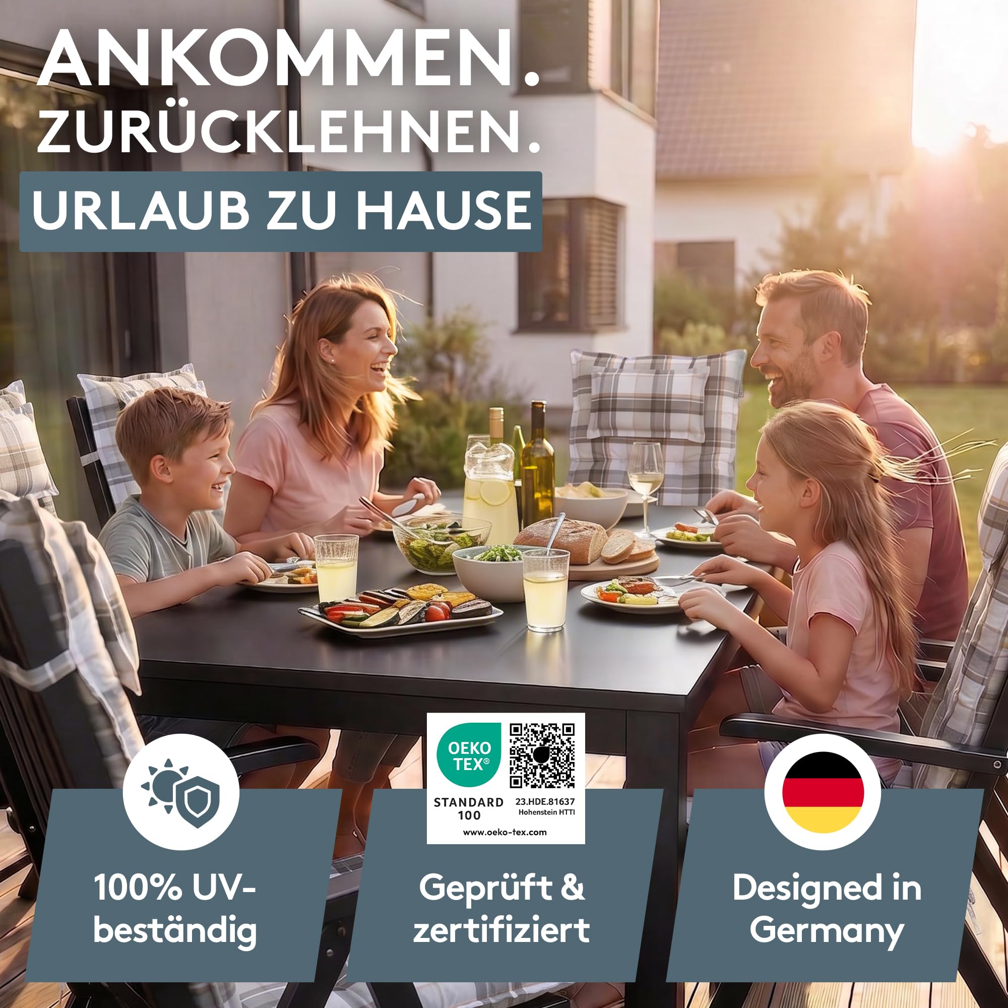 LILENO HOME Gartenstuhl Auflagen als [2er Set - Hochlehner] in Karo Grau Y - Bequeme Liegen als Sitzauflagen für Gartenmöbel - Stuhlkissen für Gartenstühle und Klappstühle MAR