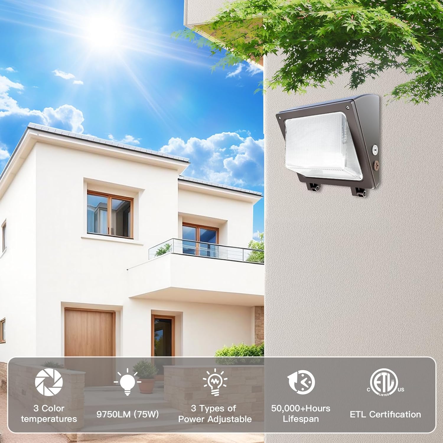 JTT 6Pack 75W/60W/45W LED Wall Pack Lights,Dusk to Dawn with Photocell,6000/5000/4000K Daylight IP65 Wall Mount Outdoor Security Lighting,Energy Saving Lights for Warehouses Yard Parking Lot, Garage