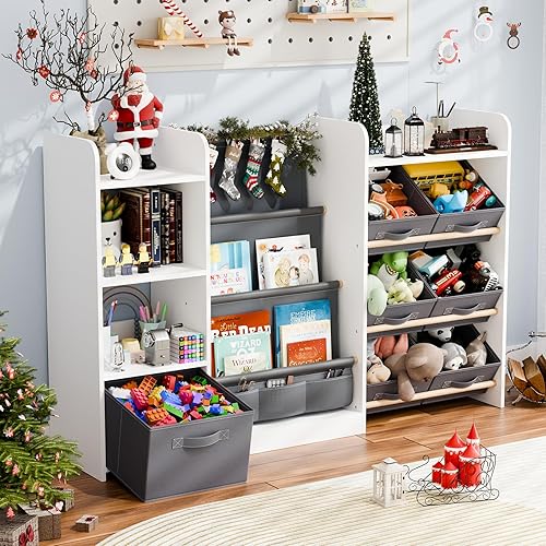 Miniatura 8 de Organizador de almacenamiento de juguetes y libros para niños - Estantería grande con 7 compartimentos removibles, estantería para bebés y Madera