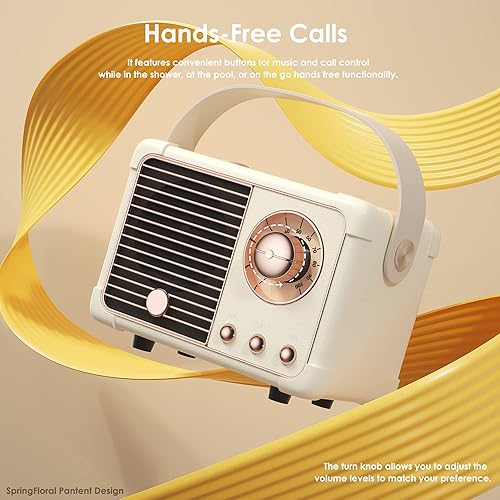 Miniatura 5 de SpringFlora Altavoz Bluetooth retro, altavoz pequeño inalámbrico vintage con sonido estéreo, llamada manos libres, batería de 400 mA, tarjeta TF,