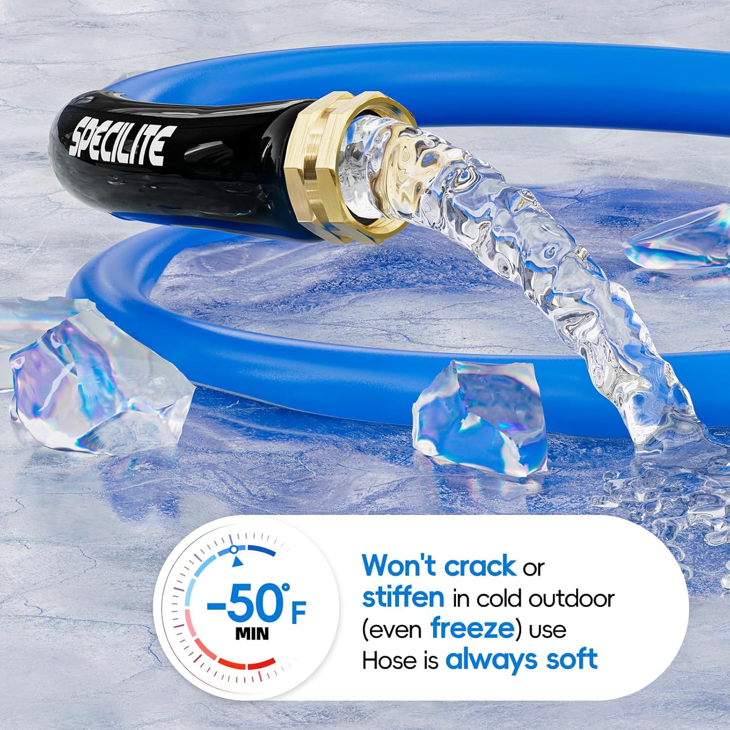 SPECILITE Female to Female Hot/Cold Garden Water Hose 5 ft x 5/8 Inch for Hose Reel, -50℉ To 190℉, Heavy Duty, Flexible, Burst 605 Psi, Rubber Extension Pipe with 3/4" Brass Fittings