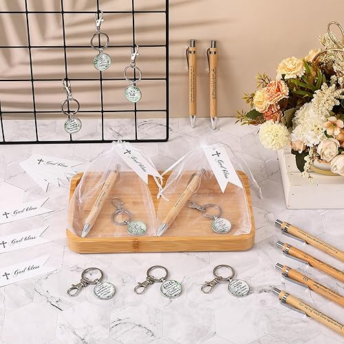 Miniatura 3 de Regalo cristiano con versículo bíblico, bolígrafos de bambú religiosos inspiradores, llavero con tarjetas, regalos de iglesia cristiana