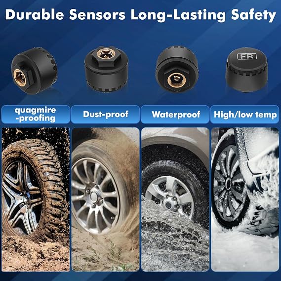 TPMS Tyre Pressure Monitoring System, Solar/USB Charging, In-Cab Alerts, Temp Alerts, Auto on/off, for RV, Sedan, SUV, MPV, Motorhom etc, 4 External Sensors（0-72psi）