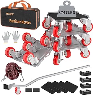 MYUEA【Upgrade Large】 Furniture Dolly,Furniture Movers with 5 Wheels,Carbon Steel Panel Heavy Duty Dolly,Furniture Lifter with 5 360° Rotatable Rubber Universal Wheels,Maximum Load 3747 LBS(Oversize)
