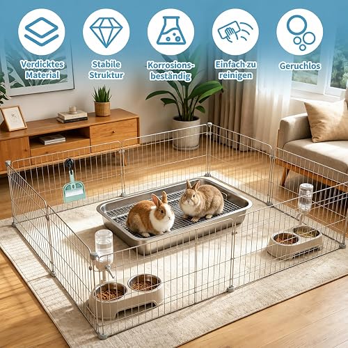 HYLYUN Grande litière pour lapin en acier inoxydable avec grille, balayette - 7