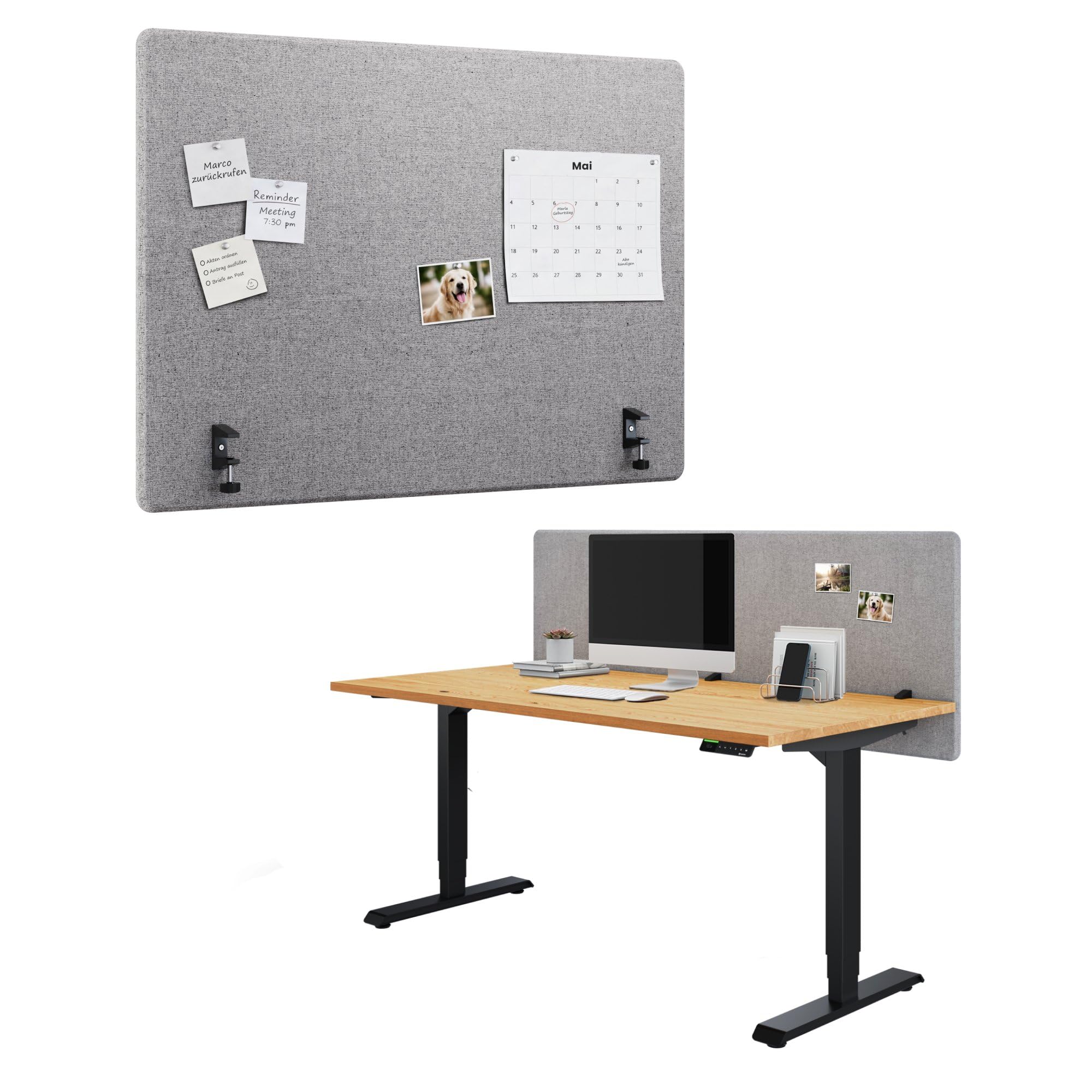 Ergotopia Akustik Trennwand Schreibtisch (120 x 80 x 2,8 cm) – Verstellbarer Sichtschutz, grau