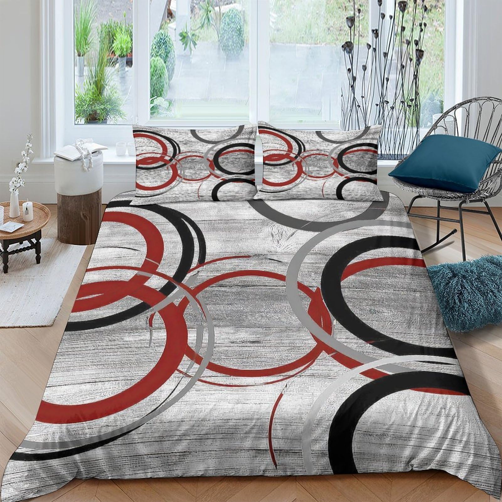 Ctjqhvkz Style-7 3D Printed Geometric Circles Fitted Sheet Microfiber Soft Grey Black Red Abstract Mattress Cover Bedroom Dorm Decor Single（135X200cm）
