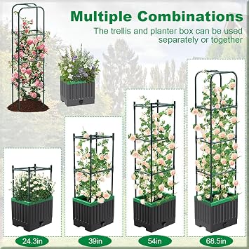 68.7 Tomato Planter with Trellis, Self Watering Planter Box with Trellis, Tomato Cage Plant Support for Climbing Vegetables Indoor Outdoor Garden Patio