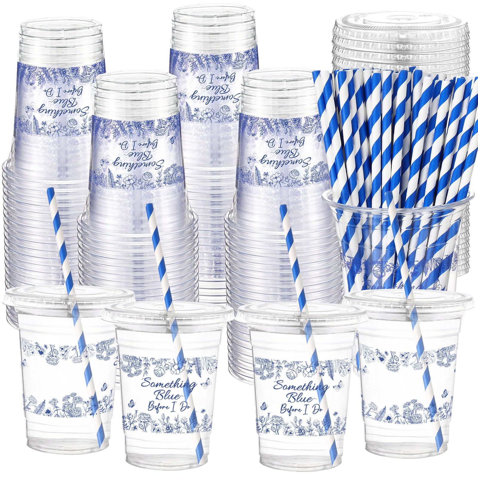 Chuangdi 50 Pack Something Blue Bridal Shower Party Supplies Plastic Cups for Women Disposable Cups Bridesmaid Cup Gifts for Something Blue Bridal