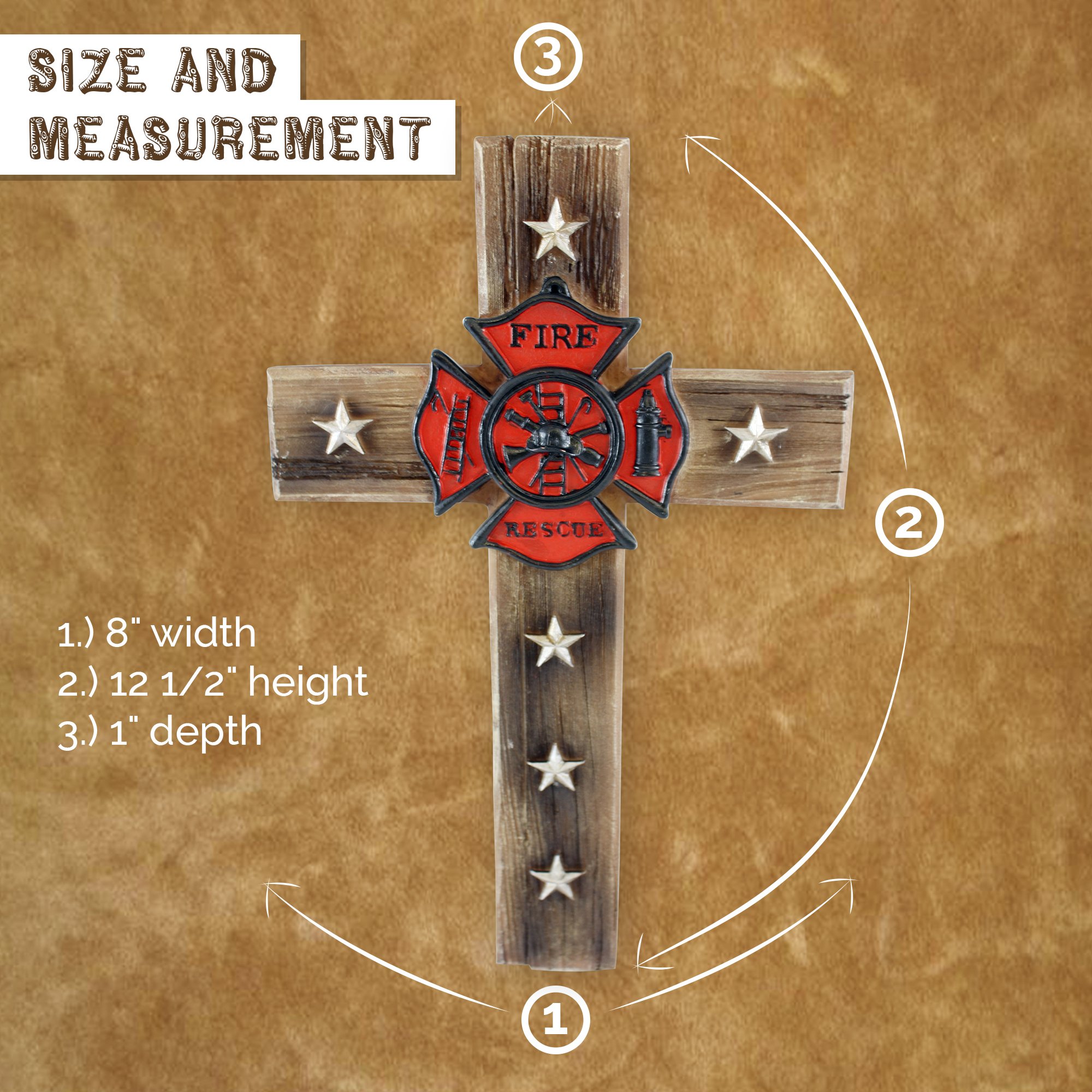 Pine Ridge Firefighter Fire and Rescue Wall Cross Home Decor- Religious Christian Wood Look Maltese Decoration with Star Accents and Fireman Shield Centerpiece -Volunteer Department Gift Collectibles