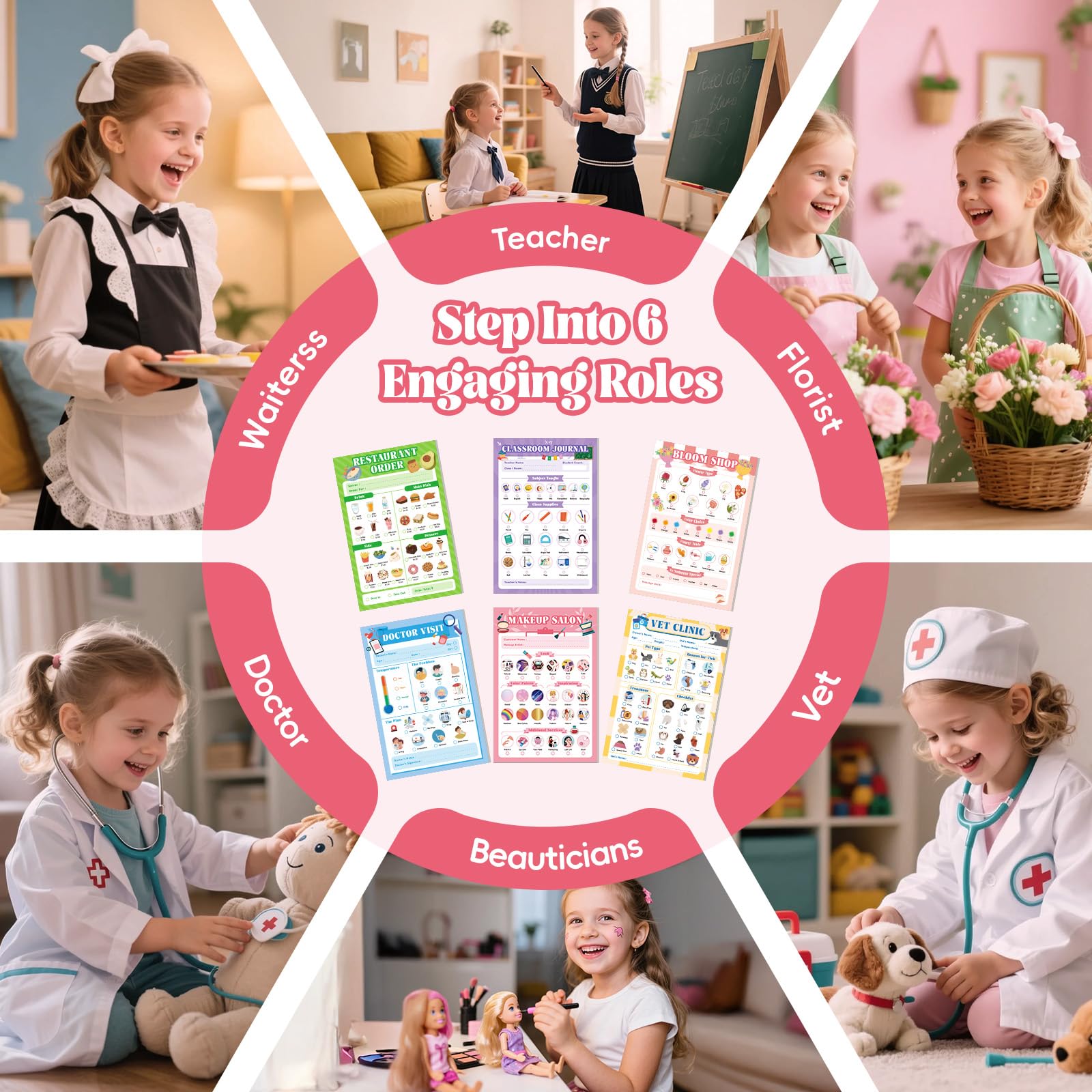 Confezione da 6 blocchi per appunti per bambini, 40 pagine per bambini, 10,2 x 15,2 cm, per giochi di ruolo fantasiosi per ragazze