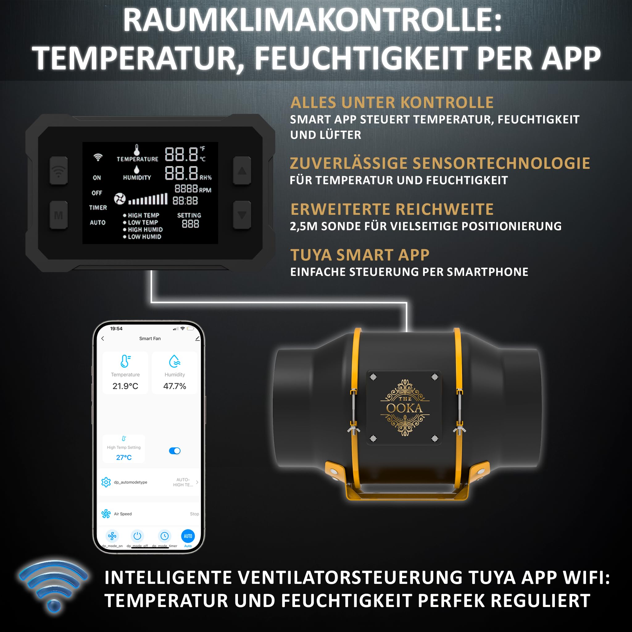 The Grow Inline Rohrventilator 150 mm / 6 Zoll / 683 m³/h (402 CFM) / WiFi-Steuerung mit Temperatur- und Feuchtigkeitsregler, leiser EC-Motor (32 dB)
