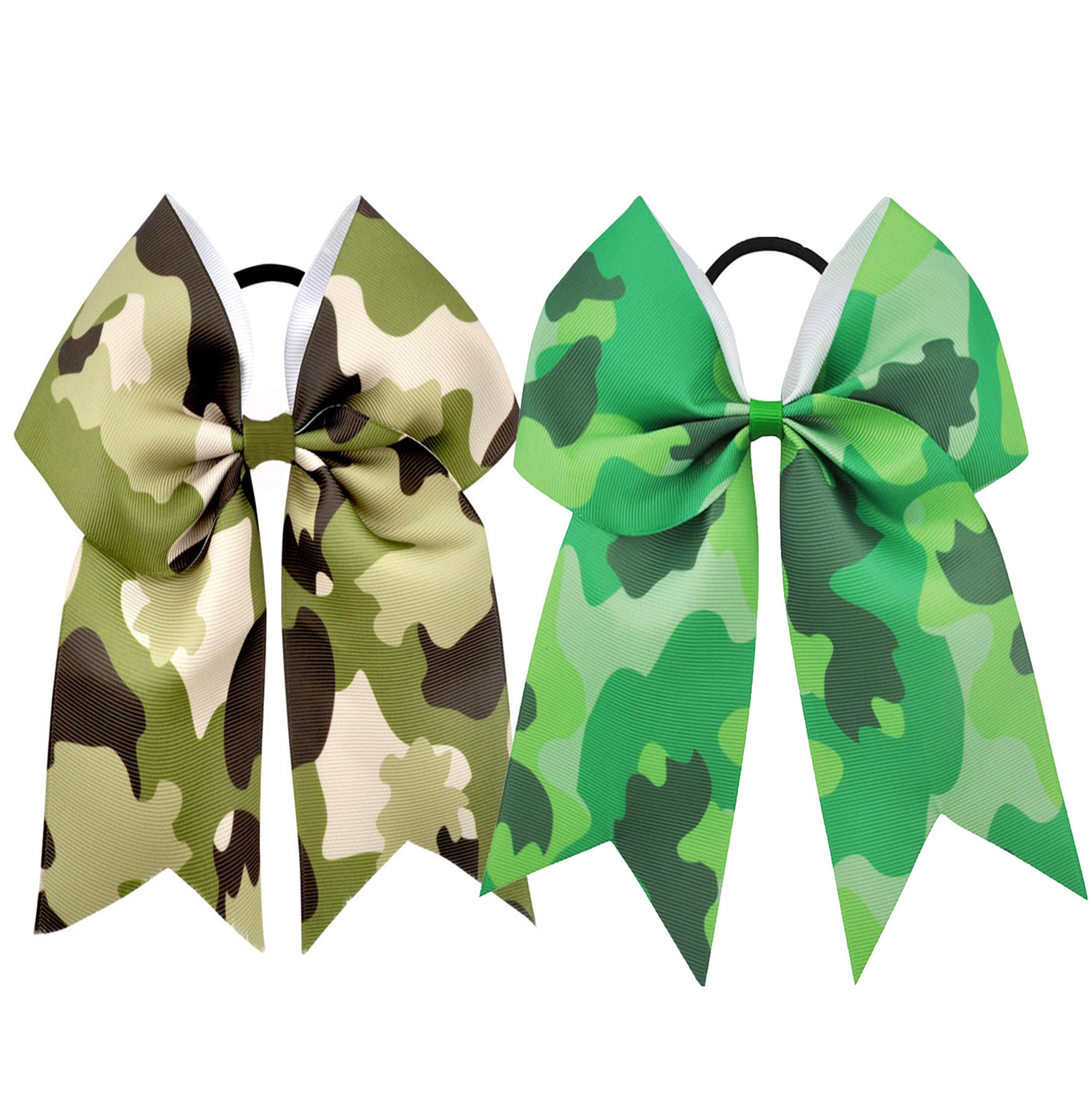 Camo Cheer Bow 7" Cheer Bows Camouflage Ponytail Hair Ties Ponytail Holder Ribbon Accessories.(FQ4) (A)