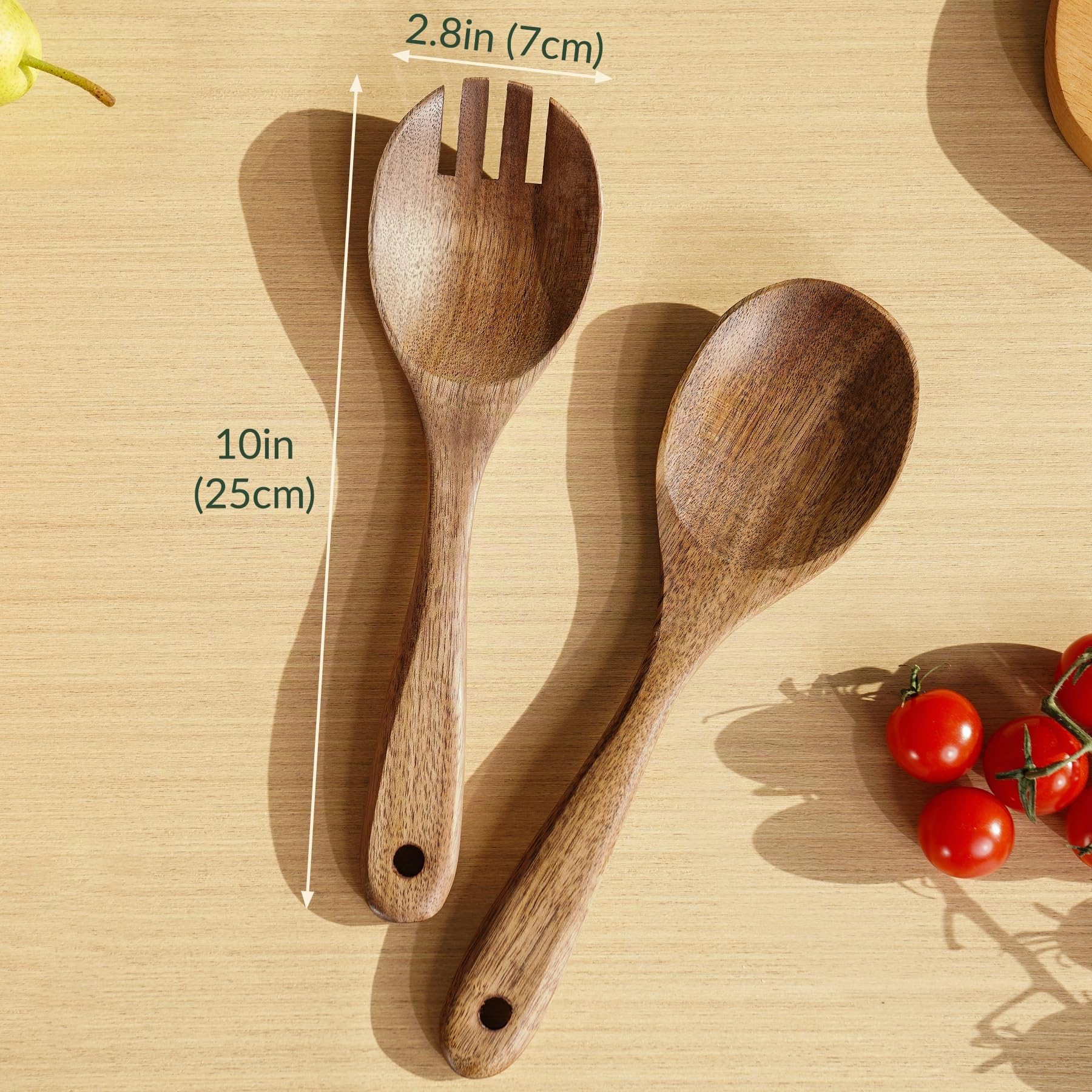 NiHome Ensaladera de vidrio extragrande con base de madera de acacia natural y utensilios de madera para servir cenas familiares, fiestas, reuniones, cuenco de vidrio multiusos de gran tamaño para