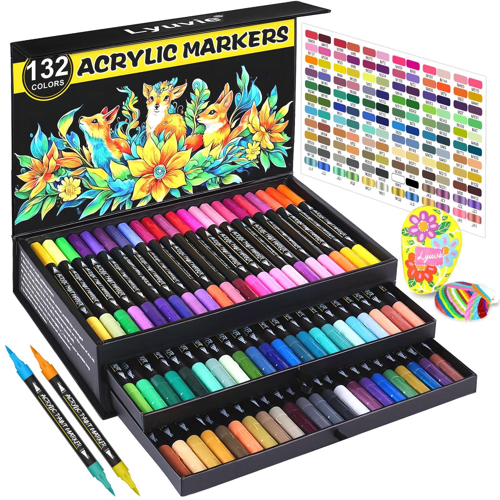 132 Colores Rotuladores Acrilicos Set,66 Unid Acrylic Paint Brush Markers de Pincel, Rotuladores Acrílicos Permanentes para Pintar Piedras Tela Madera Vidrio Papel Plástico Global Recycled Standard Global Recycled Standard Global Recycled Standard