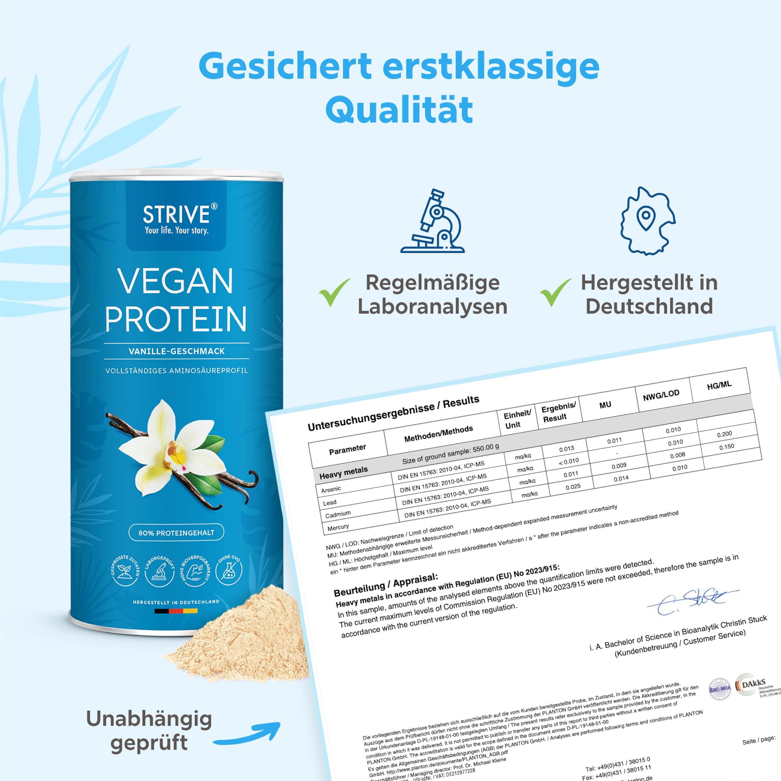STRIVE Proteína vegana | Vainilla | 24 g de proteína por porción, calidad probada en laboratorio, perfil completo de aminoácidos de cinco fuentes de proteínas premium, 600 g de proteína en polvo