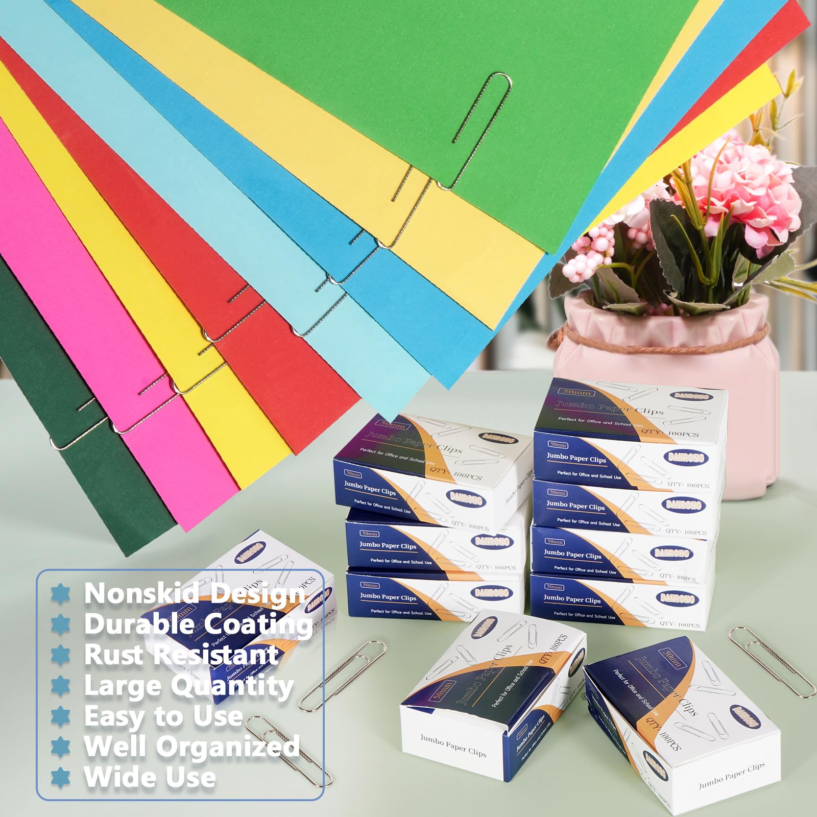 Graffette antiscivolo Jumbo, 1000 graffette grandi (5 cm), colore argento, ideali per casa, scuola e ufficio (argento, 5,1 cm)