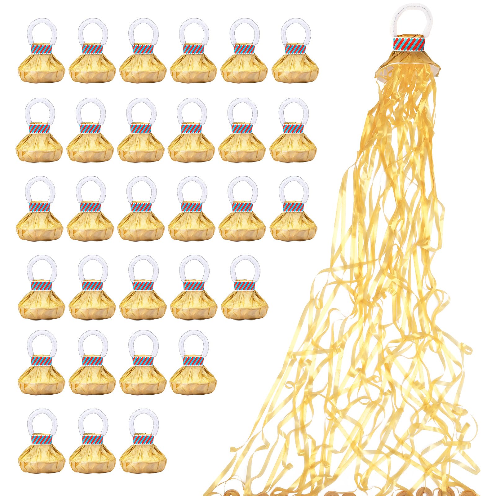 Plastic Confetti Poppers No Mess Hand Thrown Streamers for Wedding Birthday Party Celebrations (Gold, 30 Pack)