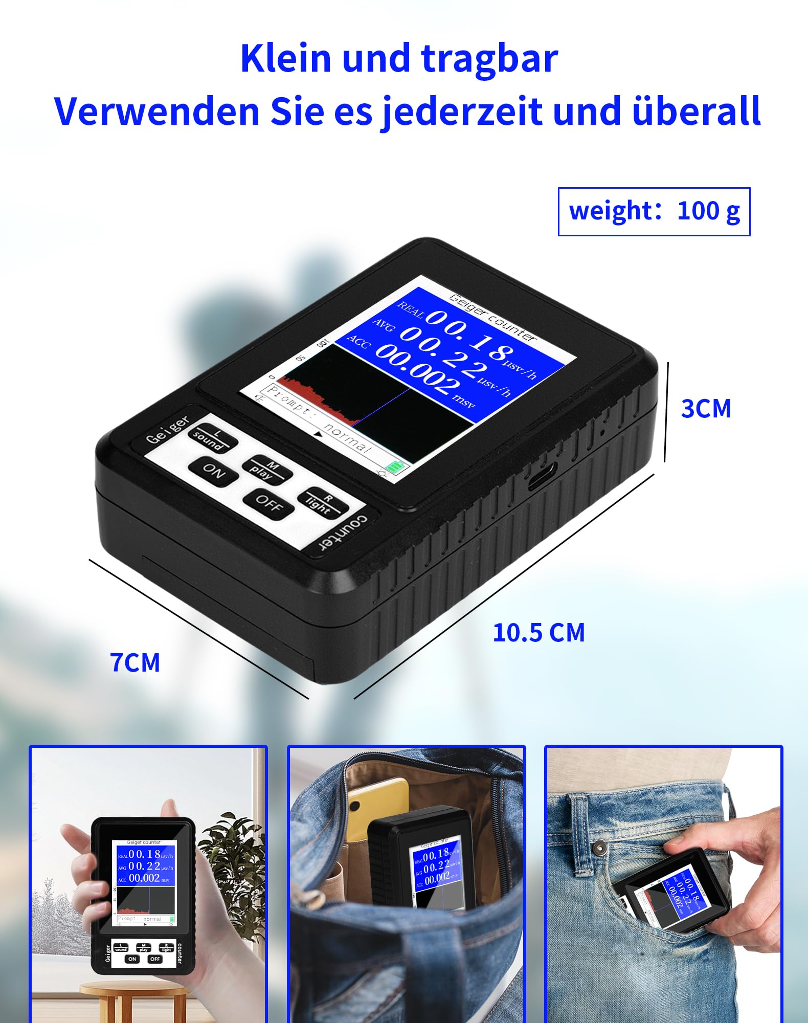 LAOYE Contatore Geiger Dosimeter per Radioattività, Misurazione Beta Gamma Raggi X, Tester per Radiazioni Nucleari, Rilevatore di Radiazioni Nucleari - Ultraleggero e Portatile