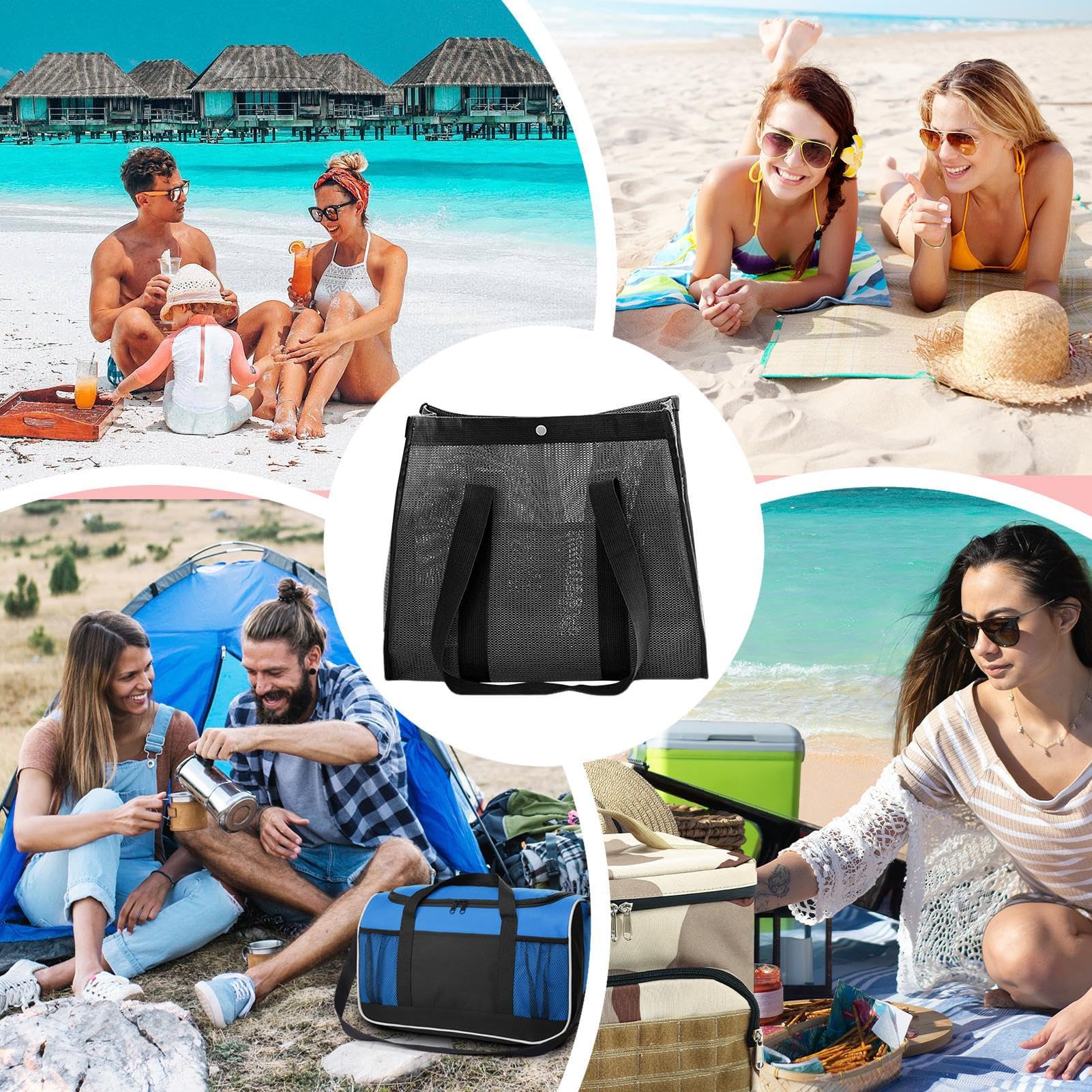 Torba plażowa | duża torba plażowa z siateczki wielokrotnego użytku | torba do przechowywania w podróży, do ogrodu, na urlop, piknik, do aktywności na świeżym powietrzu, łodzi, wędrówek, rodziny