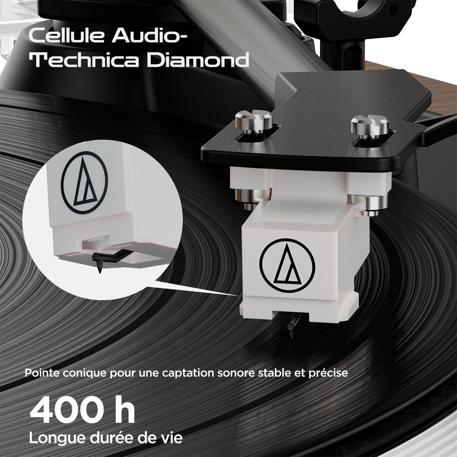 Platine Vinyle Tourne Disque Vinyle Bluetooth, Platines HiFi avec Haut-parleurs Intégrés, Préampli Phono, Cellule AT-3600L, 2 Vitesses 33/45 RPM, Tourne Disque Lecteur Vintage Turntable (Noyer)