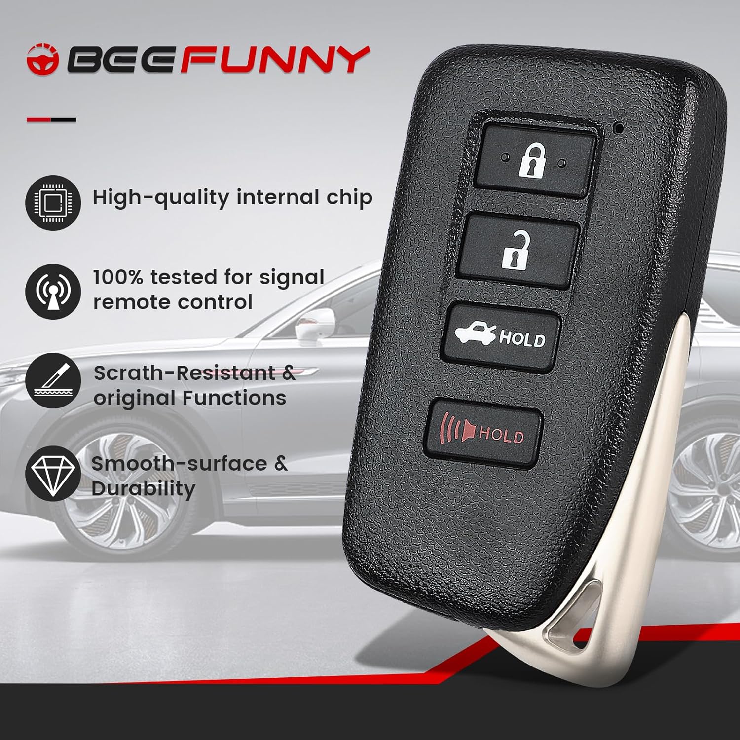 Beefunny Smart Remote Key Fob for Lexus ES300H ES350 GS200T GS350 GS450H 2013-2020 Keyless Entry Car Key with Uncut Key (FCC ID:HYQ14FBA Board ID:281451-0020)