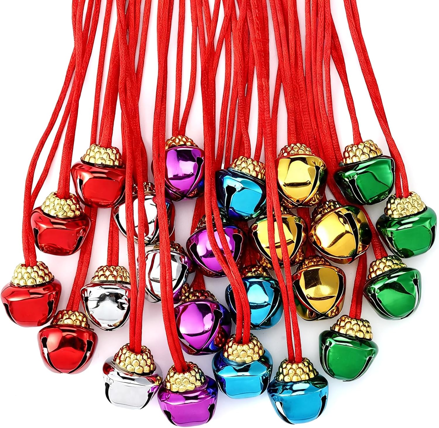 Gejoy 60 Pieces Christmas Bell Necklaces xmas Bell Decorations for Holiday Supplies