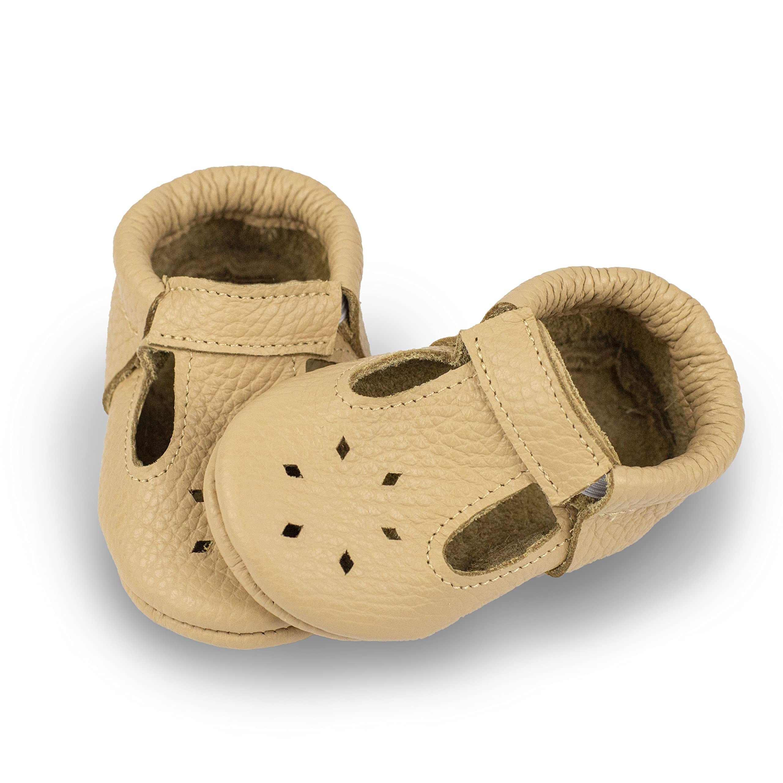 LittlebeemocsSoft Sole Infant, Baby and Toddler Shoes – Elastic T-Strap Italian Leather Baby Moccasin Shoes for Boys and Girls; Crib Shoes to Baby Walking Shoes Handcrafted in Europe
