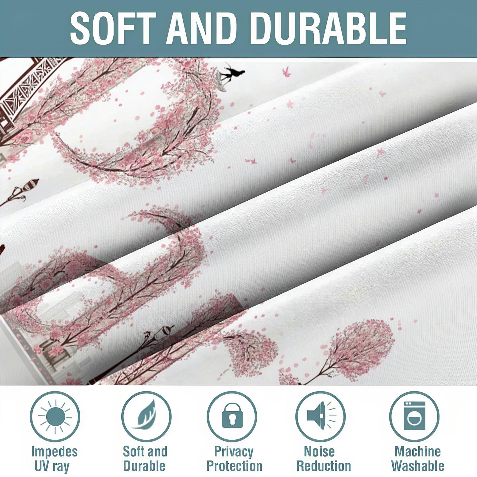 Tende Oscuranti Torre Eiffel Parigi 140 X 160 cm 2 Pannelli, Tende oscuranti Stile Artistico Francese, Riduzione del Rumore Decorazione Casa per Camera da Letto E Soggiorno, Bianco