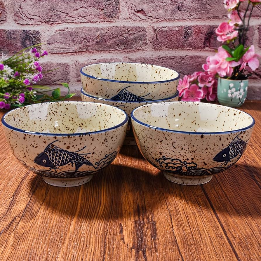 Amazon.com | Japanese Rice Bowls Set of 4, Ceramic Rice Bowl