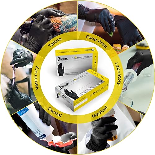Miniatura 3 de 1st Choice Guantes desechables de 5 mil, guantes de examen de nitrilo negro, caja pequeña de 1000 guantes, desechables, sin látex, seguros para