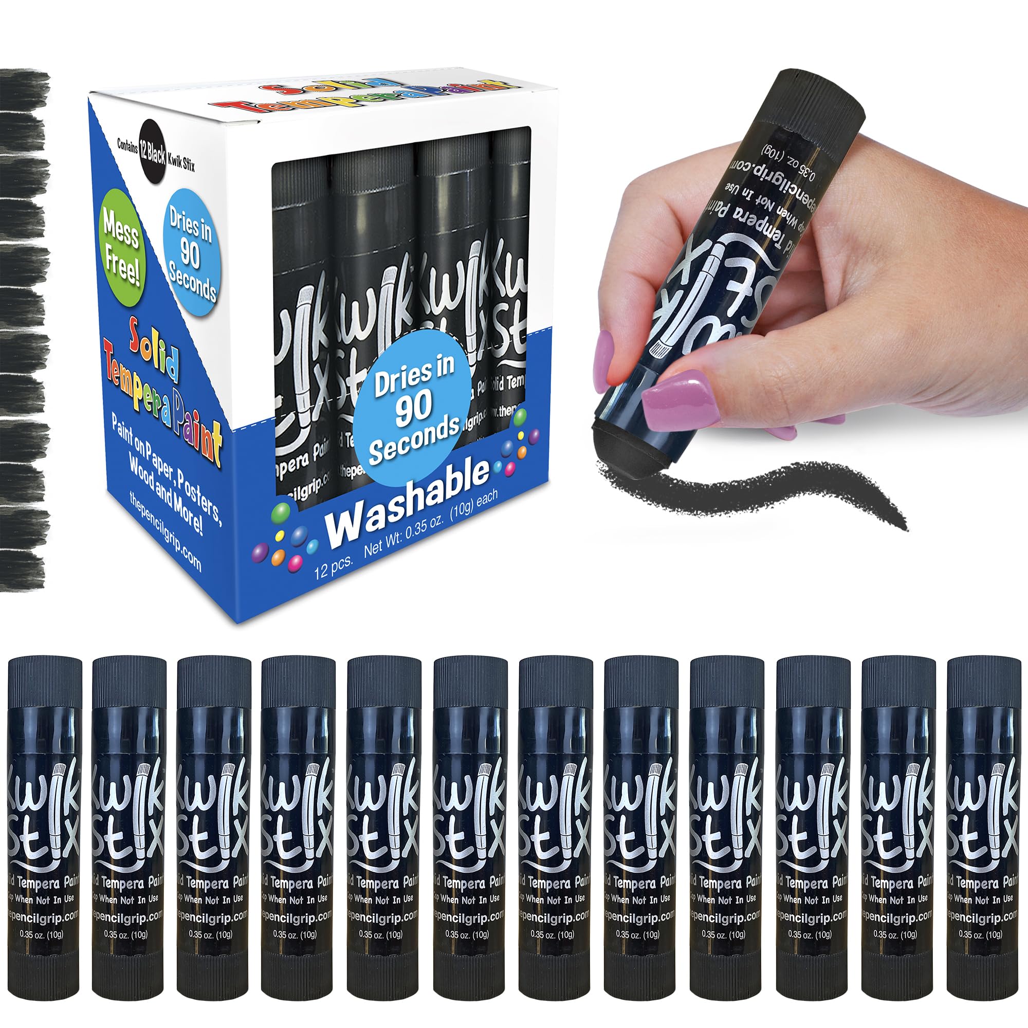 Kwik Stix Black, 12 Black Solid Tempera Paint Sticks, Quick Drying