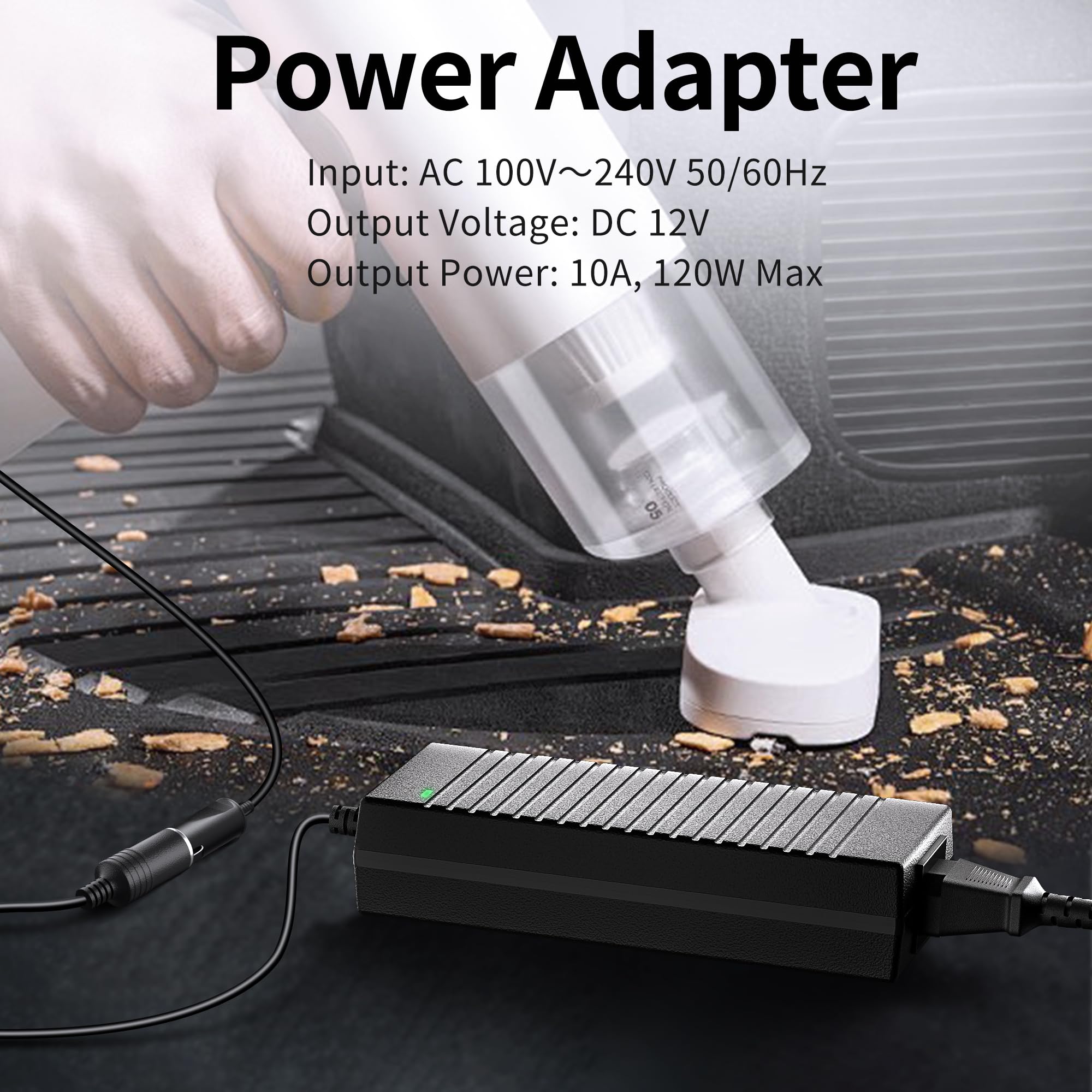 Konwerter AC na DC, konwerter 10 A/120 W/8,63FT 110 V na 12 V, gniazdo zapalniczki samochodowej AC/DC zasilacz do nadmuchiwania, odkurzacza samochodowego, lodówki samochodowej itp., czarny