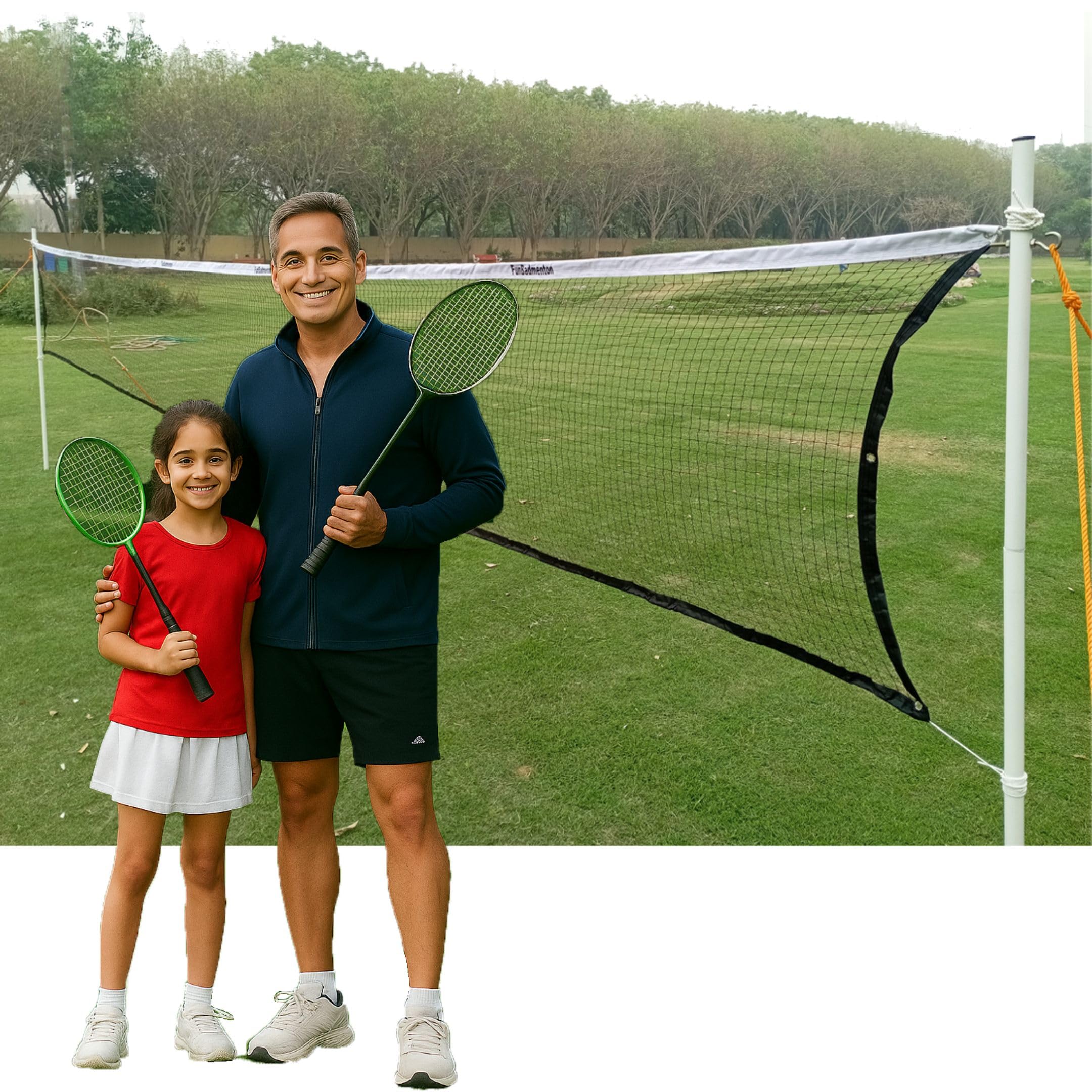 FunBadmenton 6.1M Portable Badminton Net Set Outdoor with Foldable Stand Poles & Carry Bag, Standard Size Badminton Net 20 Feet