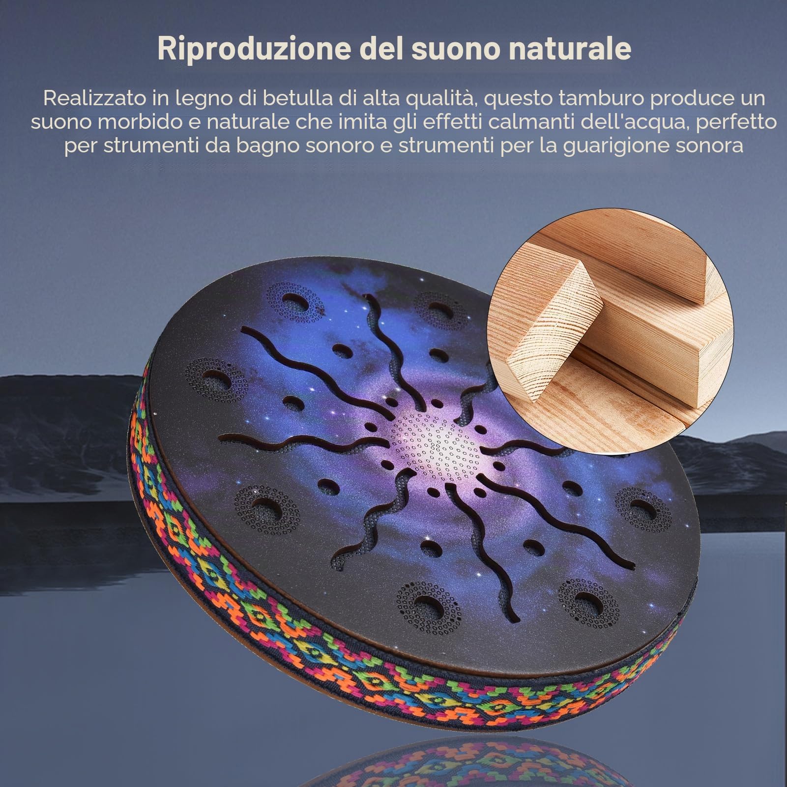 Btuty 8 Pollice Ocean Drum Etnico Percussione Strumento Dipinto Modello Betulla Tamburo di Legno Bordo Intrecciato per Casa Forniture Per Feste Onomatopeica Musica Portatile Rilassante Acqua Suono | Tamburo oceanico in legno di betulla con suono rilassant
