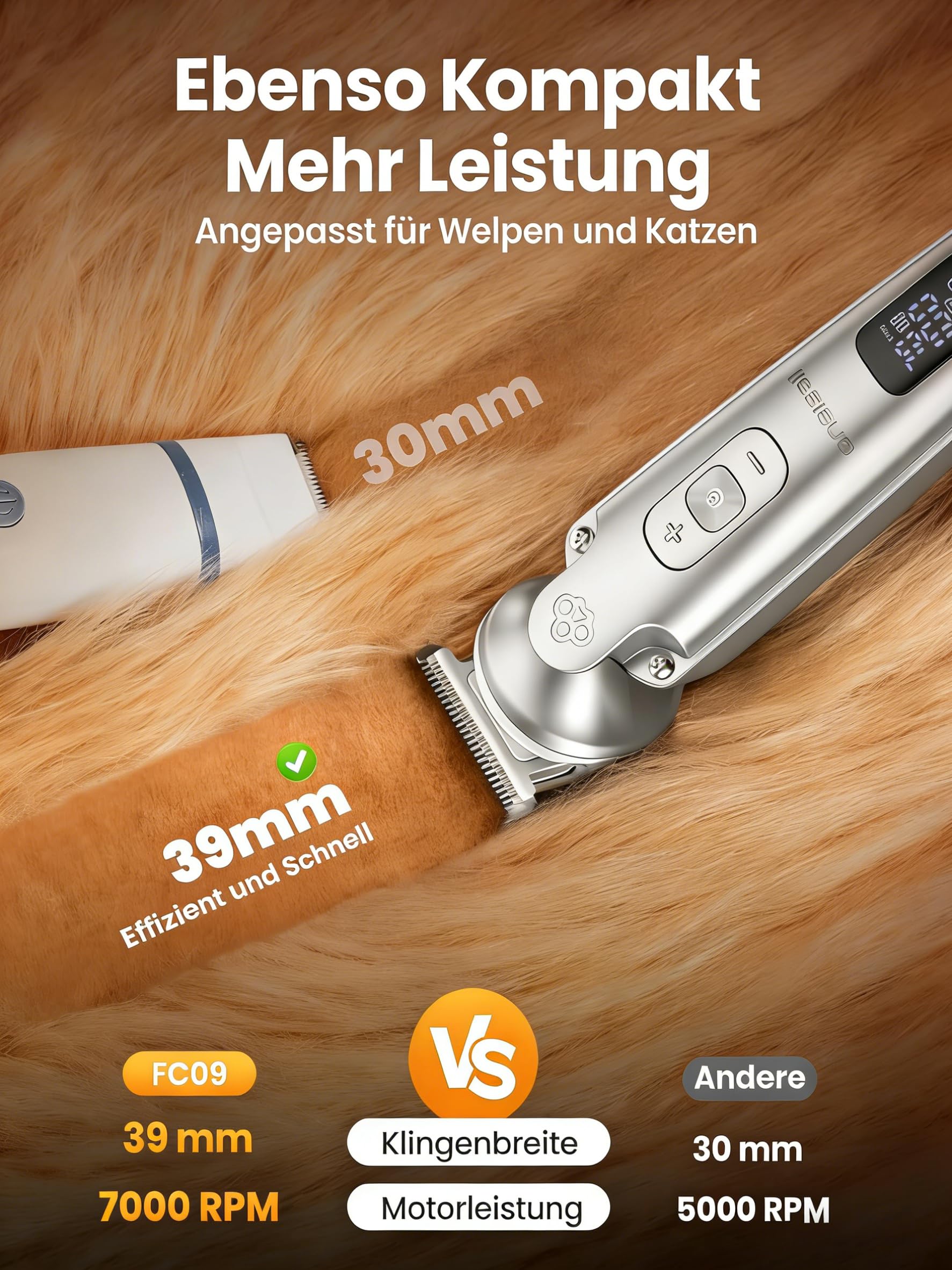 Oneisall 4-in-1 Leise Schermaschine Katze Hund, Hundeschermaschine Haarschneidemaschine Profi, Pfotentrimmer für Hunde Katzen, Hunderasierer IPX7 Wasserdicht, 2000mAh Wiederaufladbar