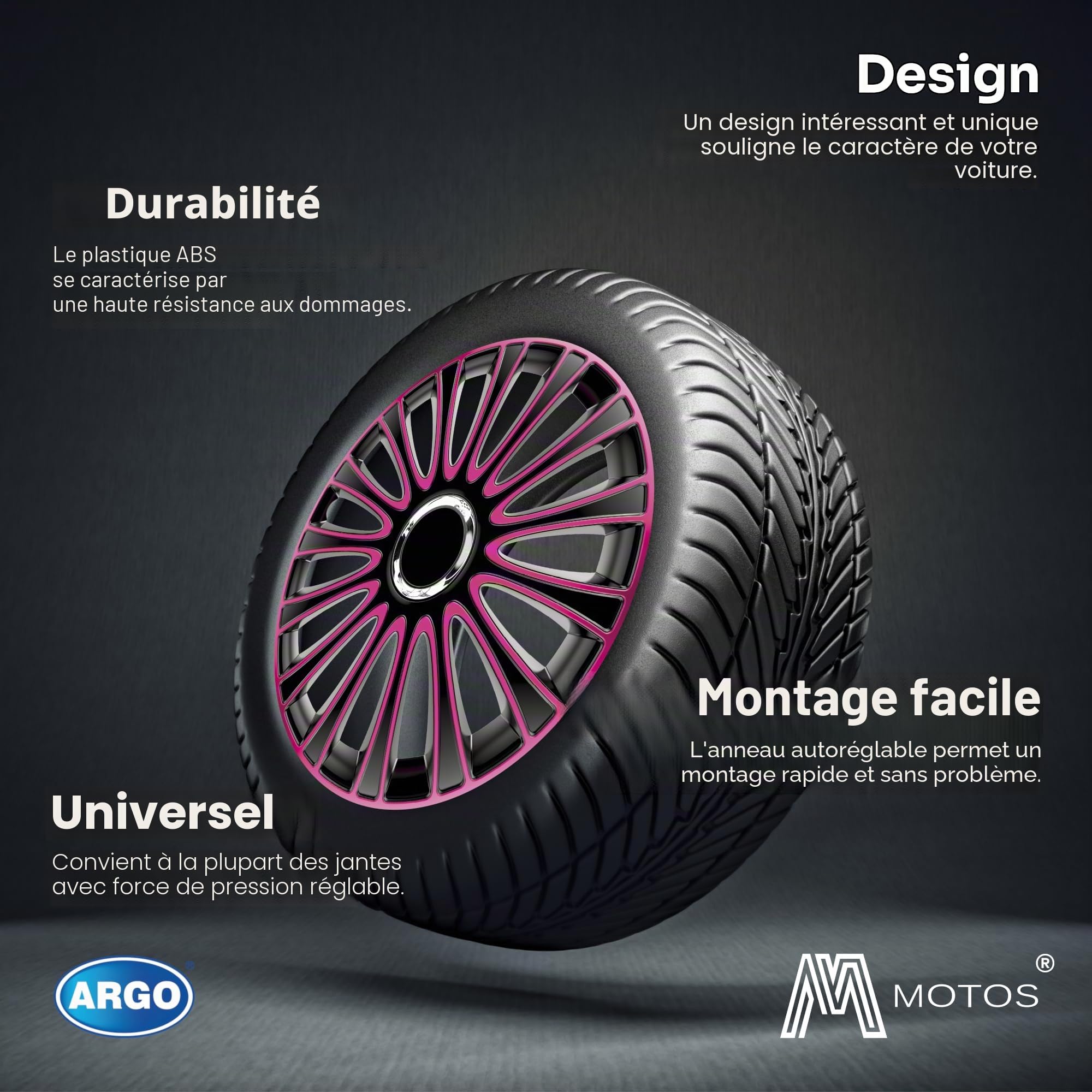 M MOTOS Jeu de 4 enjoliveurs 15 Pouces - Riez des Rayures avec Ces enjoliveurs 15 Pouces Souples et légers. Facile à Installer, Aucun Outil nécessaire, Protection Contre la décoloration!