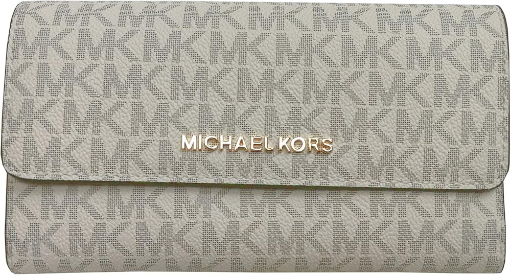 Michael kors portafoglio pieghevole in tre parti da donna in tela rivestita con logo