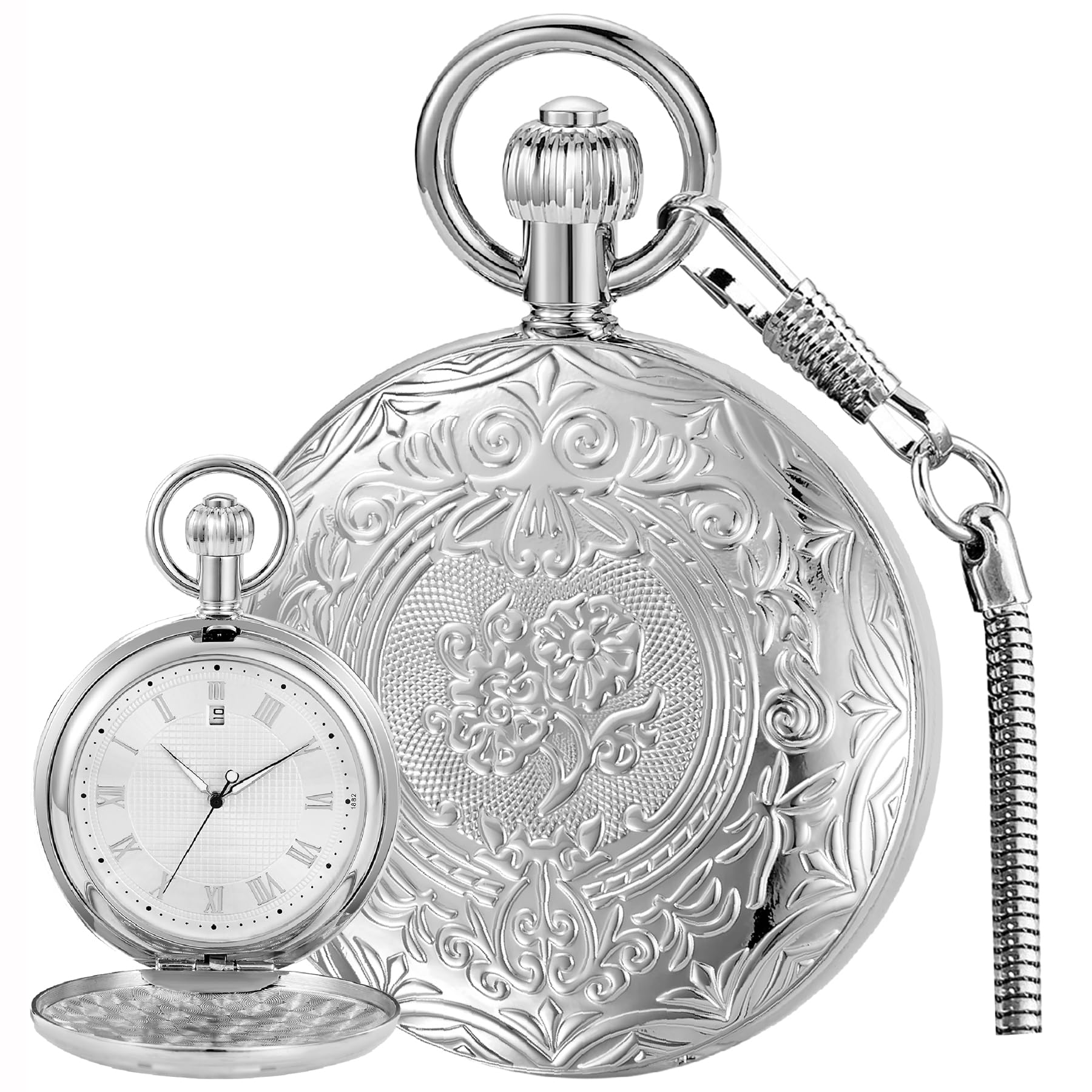 Vintage Mechanical Pocket Watch Unique Tourbillon Moon Phase Roman Numerals Scale Double Hunter Pocket Watches & Gift Box