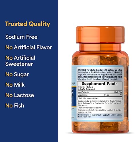 Miniatura 6 de Puritan's Pride Enzima lactasa, digestante de leche y lácteos, suplemento dietético para la digestión y apoyo de energía celular, suministro para 40