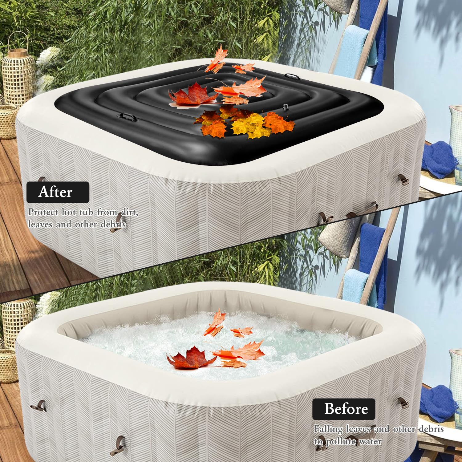 130 cm cubierta de bañera de hidromasaje inflable cubierta de piscina cuadrada con asas, cubierta de bañera inflable resistente a la lluvia y al desgarro accesorios de jacuzzi ahorro de energía