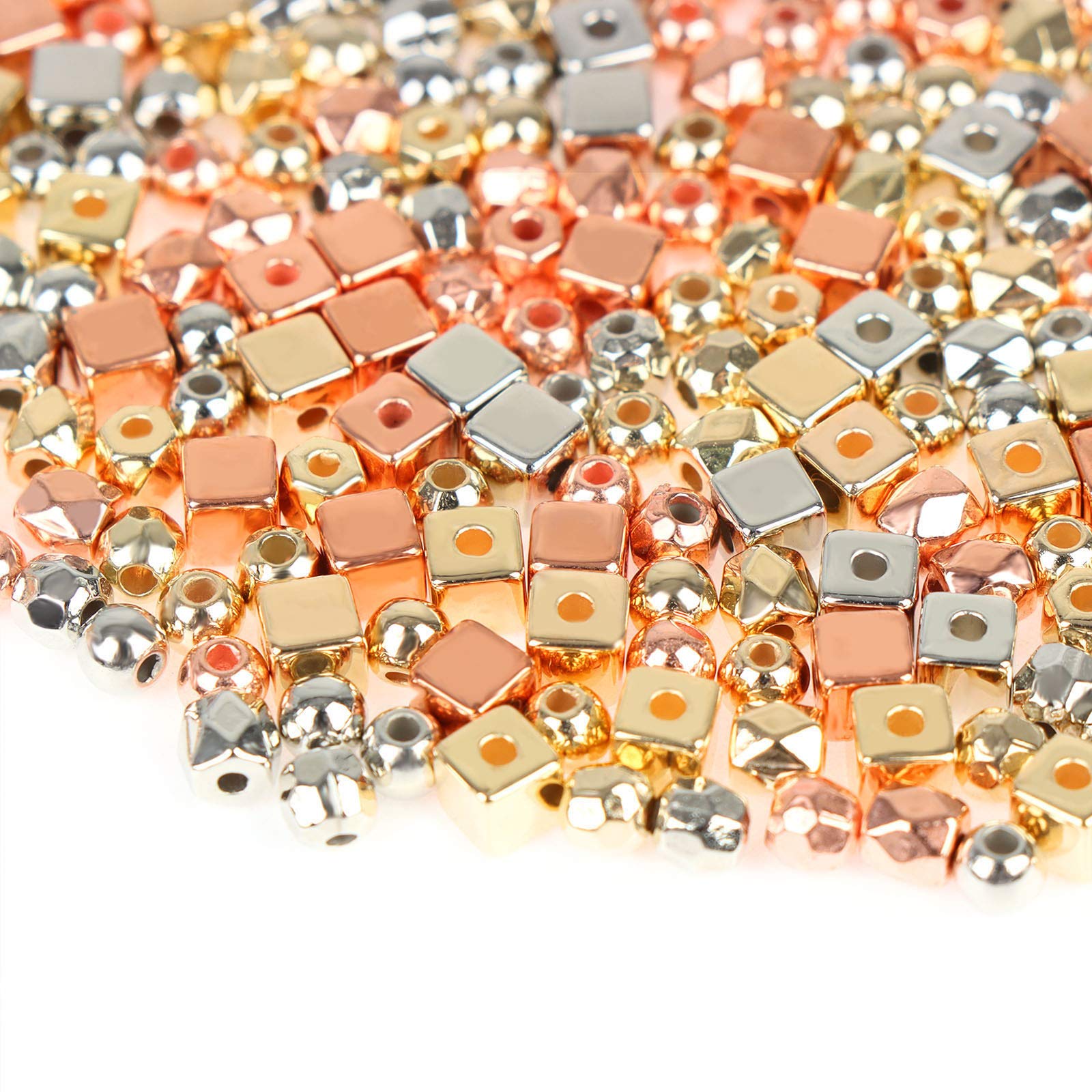 3900 Pcs Assorted Spacer Beads Loose Beads Round Square Irregular Jewelry Beads Charm for Bracelet Necklace Jewelry Making, 4 Styles (Gold, Silver, Rose Gold)